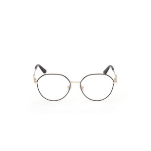 Round metal frame glasses with black temple tips and a gold bridge, shown against a white background, front view