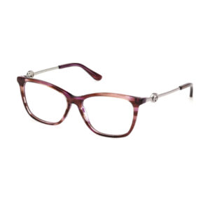 Purple-brown rectangular eyeglasses with metal temples on a white background.