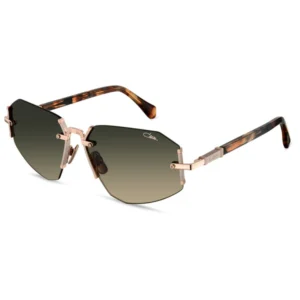 Tortoiseshell sunglasses with gold metal accents and gradient dark-to-light lenses, angled to show stylish rims and temples M-shaped design