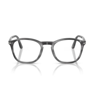 Gray full-rim eyeglasses with rectangular lenses, front view.