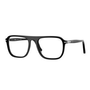 Black rectangular eyeglasses with a thick plastic frame and clear lenses, viewed from the side.