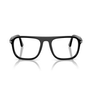 Black rectangular eyeglasses with a full rim, front view on white background