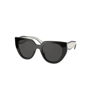 Black cat-eye sunglasses with dark lenses and light-colored temples.
