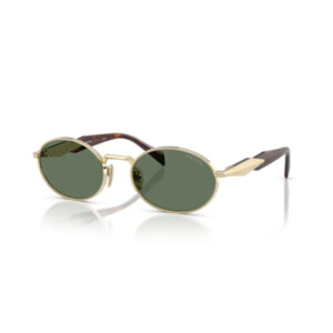 Gold round sunglasses with green lenses and tortoiseshell temples, product photo.