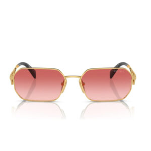 Gold-tone metal sunglasses with pink gradient lenses in a hexagonal shape (Prada).