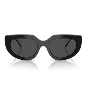 Black cat-eye sunglasses with dark lenses, studio shot and subtle reflection beneath.