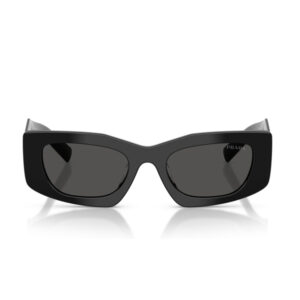 Prada black oversized rectangular sunglasses with dark lenses and silver temples