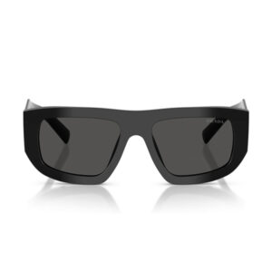 Black Prada sunglasses with rectangular dark lenses and a thick frame, front view