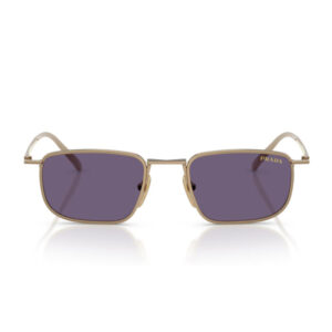 Prada sunglasses with a gold metal frame and purple lenses, aviator-style design