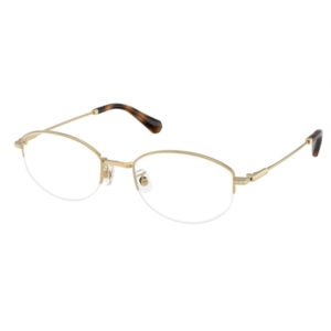 Gold metal half-rim eyeglasses with clear lenses and tortoiseshell temple tips.
