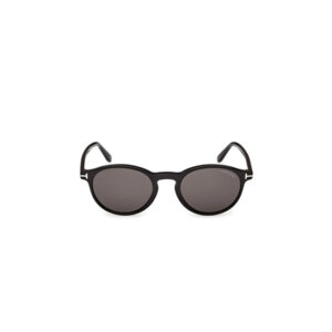 Tom Ford black round sunglasses with dark lenses and subtle metal accents on the temples.