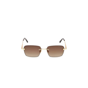 Tom Ford sunglasses with a gold frame and brown gradient rectangular lenses
