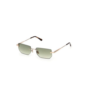 Gold-tone metal sunglasses with rectangular gradient green lenses and tortoiseshell tips on the temples, displayed against a white background.