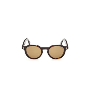 Tortoiseshell round sunglasses with brown lenses on a white background.