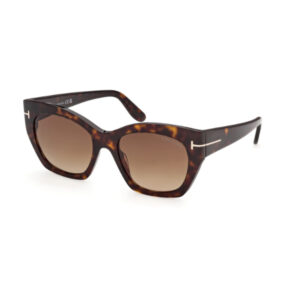 Tortoiseshell sunglasses with square frames and brown gradient lenses on a white background