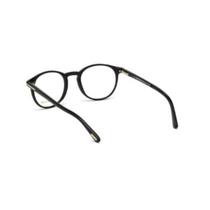 Black round eyeglasses with thin arms on a white background, gold accents at hinges and temple tips