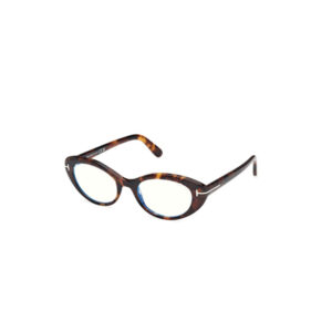 Tortoiseshell oval eyeglasses with blue-tinted lenses, angled to show frame and temples.