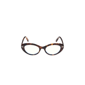 Tortoiseshell cat-eye eyeglasses facing forward on a white background