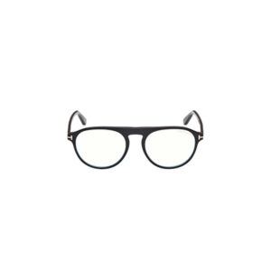 Black eyeglasses with a thick rounded rectangular frame, shown from the front