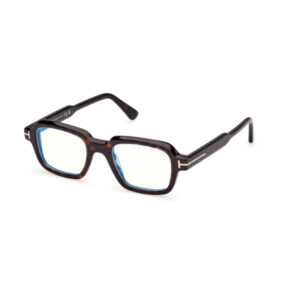 Tortoiseshell rectangular eyeglasses with thick frames on a white background.