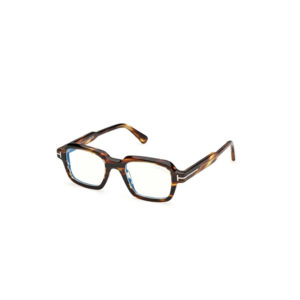 Tortoiseshell rectangular eyeglasses resting on a white background.