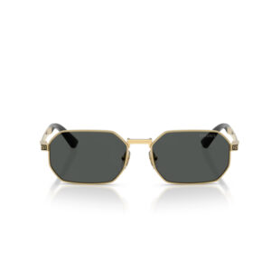 Versace gold-tone square-octagon sunglasses with dark lenses, front view, Greek key temple accents