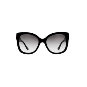 Front view of black cat-eye sunglasses with gradient lenses (dark to light).