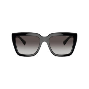Black oversized square sunglasses with gradient gray lenses and a small Vogue logo on the right lens.