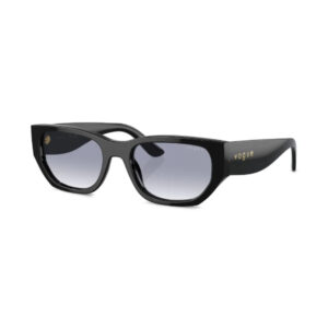 Black Vogue sunglasses with gradient gray lenses and oversized square frames.