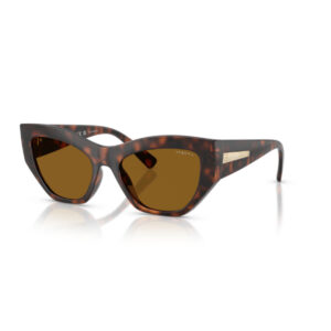 Tortoiseshell cat-eye sunglasses with brown lenses, Vogue branding on the lens.