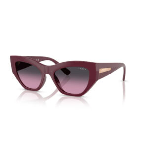 Maroon cat-eye sunglasses with gradient lenses and subtle gold temple detail (Vogue brand).