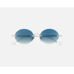 Round blue gradient sunglasses with a thin metal frame on a white background.