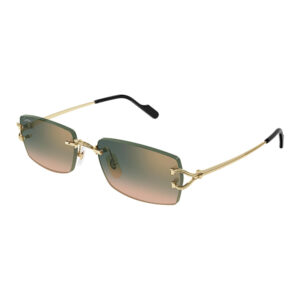 Cartier square sunglasses with gradient brown-to-green lenses, gold metal frame and thin temples with black tips