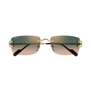 Cartier sunglasses with gold-tone frames and gradient rectangular lenses, facing forward.