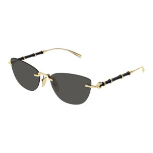 Gucci sunglasses with a gold-tone metal frame, black accents, and dark rectangular lenses.