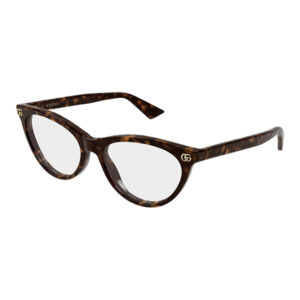 Gucci tortoiseshell sunglasses with round gray lenses and gold GG logos at the temples.