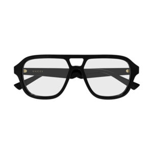 Gucci black oversized square sunglasses with logo on the temples and clear lenses