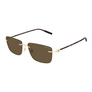 Montblanc rectangular sunglasses with brown lenses, gold-tone bridge and tortoiseshell temples.