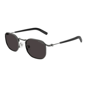 Montblanc sunglasses with dark rectangular lenses, thin metal frame, and black temples.