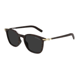 Tortoiseshell sunglasses with dark lenses and gold-tone hinges, Montblanc branding on the temple.