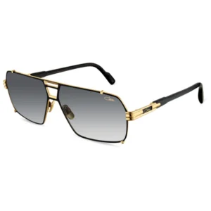 Gold metal sunglasses with dark gradient lenses and black temple tips, on white background (luxury designer eyewear)