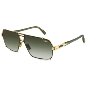 Gold-tone oversized aviator sunglasses with gradient green lenses on a white background