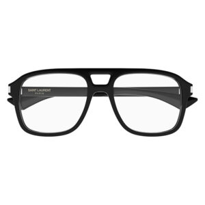 Black rectangular eyeglasses with a full-r frame; left temple shows 'SAINT LAURENT PARIS' branding, front view.