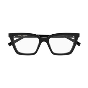 Black rectangular eyeglass frame from Saint Laurent Paris, front view.