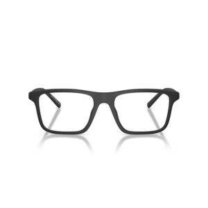 Black rectangular eyeglasses with a full-rim frame on a white background.
