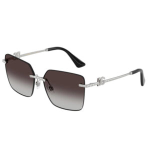 Square-to-rectangular sunglasses with gradient brown lenses and a silver ornate metal frame and temples.