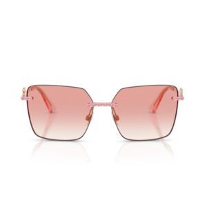Pink gradient square sunglasses with a rose-gold frame and pink bridge accents.