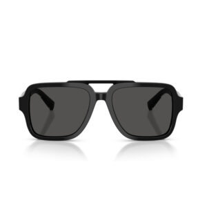 Black rectangular sunglasses with dark lenses, front view.