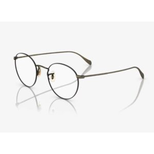 Round metal eyeglasses with a dark frame and nose pads, on a white surface with subtle reflection.