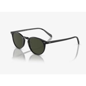 Black sunglasses with dark green lenses on a white background, reflected below.